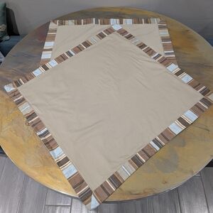 Martha Stewart Beige Tan Framed Striped Mosaic Cotton Euro Pillow Covers 29"X30"